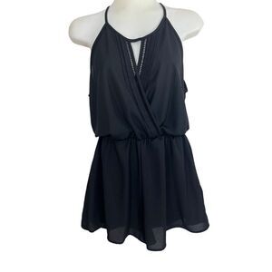 Women’s Sienna Sky Size Small Black Cutout Spaghetti Strap Halter Short Romper